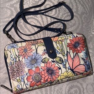 SAKROOTS Floral Crossbody Wallet - Navy Trim